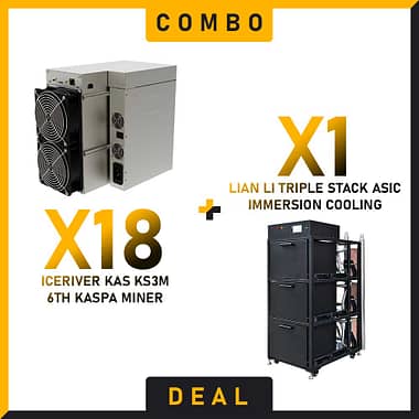 18 x IceRiver KAS KS3M 6Th + 1 x Lian Li Triple Stack ASIC Immersion Cooling Cabinet