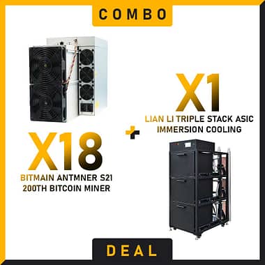 18 x Bitmain Antminer S21 200Th + 1 x Lian Li Triple Stack ASIC Immersion Cooling Cabinet