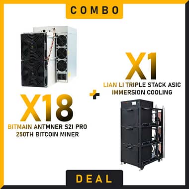 18 x Bitmain Antminer S21 PRO 234Th + 1 x Lian Li Triple Stack ASIC Immersion Cooling Cabinet