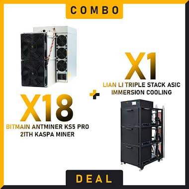 18 x Bitmain Antminer KS5 Pro 21Th + 1 Lian Li Triple Stack ASIC Immersion Cooling Cabinet