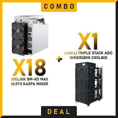 18 x iBeLink BM-KS Max 10.5Th + 1 x Lian Li Triple Stack ASIC Immersion Cooling Cabinet
