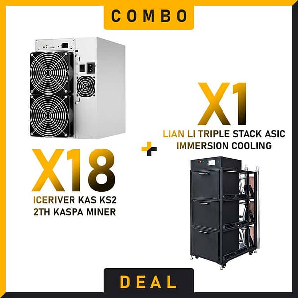 18 x IceRiver KAS KS2 2Th + 1 x Lian Li Triple Stack ASIC Immersion Cooling Cabinet